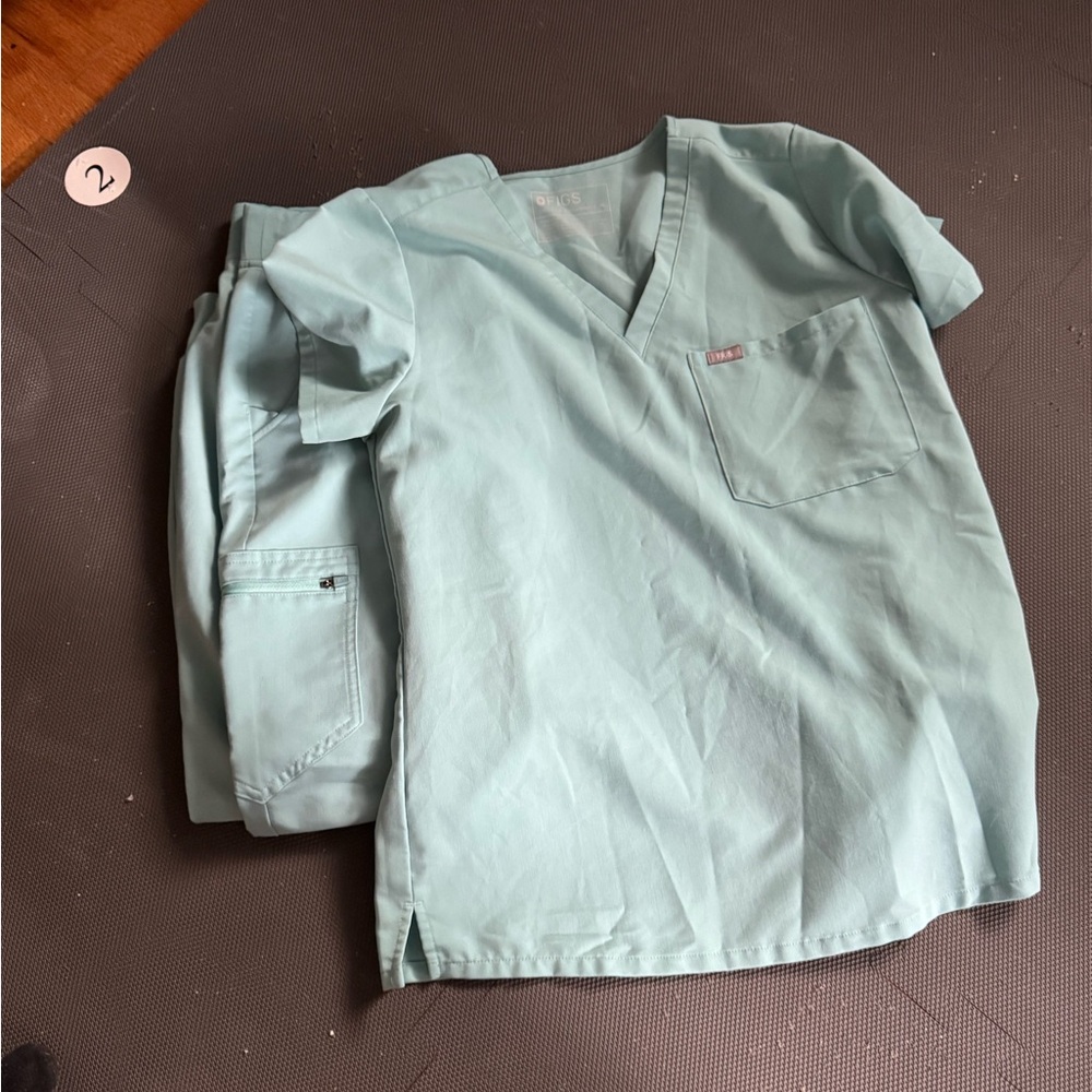 Figs Light Teal Scrub Top and Pants Set